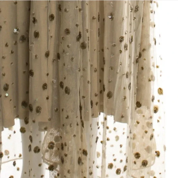 LoveShackFancy Maxi Dress Gown‎ Gold Nude Sequin Sparkle Glitter Tulle Holiday 0